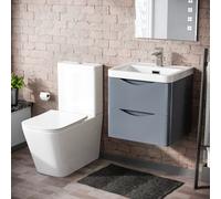Nes Home Grey 500mm Wall Hung Vanity Basin Unit & Square Rimless Close Coupled Toilet