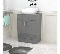 Nes Home Grey 600mm Bathroom Doors Vanity Unit Rounded Rectangle Basin