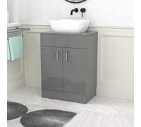 Nes Home Grey 600mm Bathroom Doors Vanity Unit Rounded Rectangle Basin