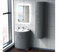 Nes Home Grey 600mm Freestanding Basin Sink Vanity Unit + Wall Bathroom Storage