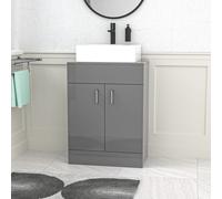 Nes Home Grey 600mm Vanity Unit, Worktop With Square Bowl Basin