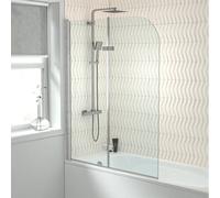 Home Hinged 1200 x 1400mm Bathtub Screen, 6mm Tempered Glass - Aluminium