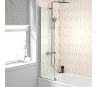 Nes Home Hinged 400 X 1400mm Bathtub Screen, 5mm Tempered Glass - Aluminium