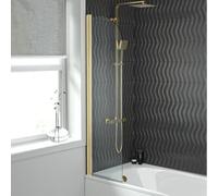 Nes Home Hinged 400 X 1400mm Bathtub Screen, 5mm Tempered Glass - Brushed Brass