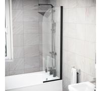 Nes Home Hinged 400 x 1400mm Bathtub Screen, 5mm Tempered Glass - Matte Black