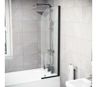 Nes Home Hinged 400 x 1400mm Bathtub Screen, 5mm Tempered Glass - Matte Black