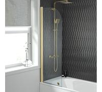 Nes Home Hinged 500 X 1400mm Bathtub Screen, 5mm Tempered Glass - Brushed Brass