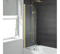 Nes Home Hinged 500 x 1400mm Bathtub Screen, 5mm Tempered Glass - Brushed Brass