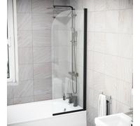 Nes Home Hinged 500 X 1400mm Bathtub Screen, 5mm Tempered Glass - Matte Black