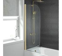 Nes Home Hinged 600 x 1400mm Bathtub Screen, 5mm Tempered Glass - Brushed Brass