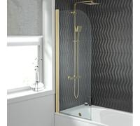 Nes Home Hinged 600 x 1400mm Bathtub Screen, 5mm Tempered Glass - Brushed Brass