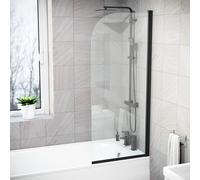Nes Home Hinged 600 X 1400mm Bathtub Screen, 5mm Tempered Glass - Matte Black
