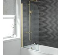 Nes Home Hinged 700 x 1400mm Bathtub Screen, 5mm Tempered Glass - Brushed Brass