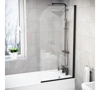 Nes Home Hinged 700 x 1400mm Bathtub Screen, 5mm Tempered Glass - Matte Black