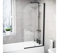 Nes Home Hinged 700 X 1400mm Bathtub Screen, 5mm Tempered Glass - Matte Black