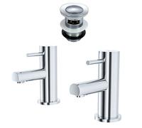 Nes Home Hot And Cold Basin Taps & Waste Chrome