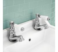 Nes Home Imperior Traditional Bathroom Hot & Cold Twin Basin Taps in Silver Nes Home Silver