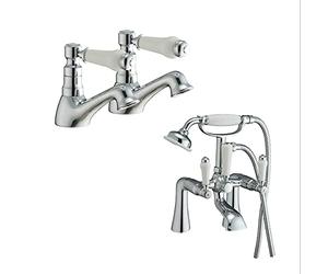 Nes Home | Imperior Traditional Victorian Twin Basin Tap Pair + Bath Filler Shower Mixer