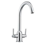 Nes Home Kallion Twin Lever Chrome Swivel Kitchen Sink Mono Mixer Tap in Silver Nes Home Silver