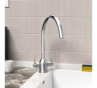 Nes Home Kallion Twin Lever Chrome Swivel Kitchen Sink Mono Mixer Tap in Silver Nes Home Silver