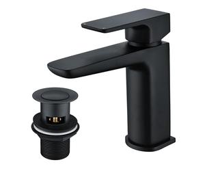 Nes Home | Kenson Bathroom Basin Sink Mono Mixer Black Matt Tap & Waste