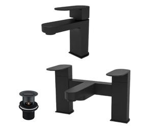 Nes Home Kevon Mono Basin Mixer, Bath Filler & Waste Matte Black