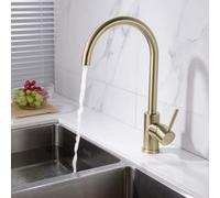Nes Home Brushed Brass Modern Kitchen Single Lever Mixer Tap with Diffuser 360 Swivel in Beige Nes Home Beige