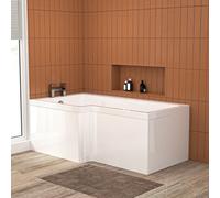 Nes Home L Shaped LH 1500mm Curved Shower Bath Acrylic & Front Panel