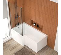 Nes Home L Shaped Lh 1500mm Curved Shower Bath Acrylic Front Panel & Screen