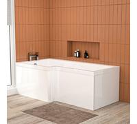 Nes Home L Shaped Lh 1600mm Curved Shower Bath Acrylic & Front Panel