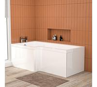 Nes Home L Shaped LH 1600mm Curved Shower Bath Acrylic & Front Panel
