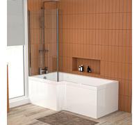 Nes Home L Shaped LH 1600mm Curved Shower Bath Acrylic Front Panel & Screen