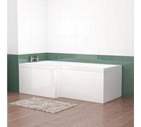 Nes Home L Shaped LH 1800mm Curved Shower Bath Acrylic & Front Panel