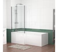 Nes Home L Shaped LH 1800mm Curved Shower Bath Acrylic Front Panel & Screen