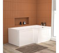 Nes Home L Shaped RH 1500mm Curved Shower Bath Acrylic & Front Panel
