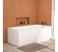 Nes Home L Shaped RH 1600mm Curved Shower Bath Acrylic & Front Panel