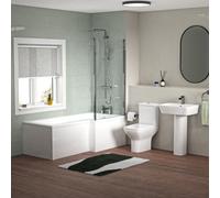 Nes Home L Shaped Rh Bath With Screen & Panels, Full Pedestal Basin With Toilet