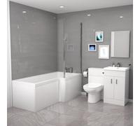 Nes Home L-Shaped RH Shower Bath Floor Standing White Basin Vanity BTW Toilet