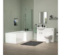 Nes Home L-Shaped Rh Shower Bath White Basin Vanity Unit With Wc & Btw Toilet