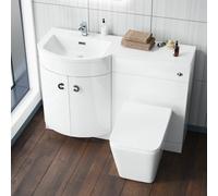 Nes Home Left Hand 1100mm Vanity Basin Unit White & Elora Back To Wall Toilet White