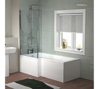 Nes Home Left Hand L Shaped Shower Bath With Front Panel & Hinged Shower Screen
