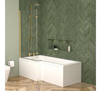 Nes Home Left L Shaped Shower Bath With Front End Panel & Brushed Brass Screen