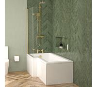 Nes Home Left L Shaped Shower Bath With Front End Panel & Brushed Brass Screen