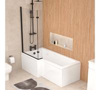 Nes Home Left L Shaped Shower Bath With Front End Panel & Matte Black Screen