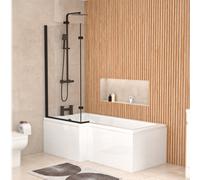 Nes Home Left L Shaped Shower Bath With Front End Panel & Matte Black Screen