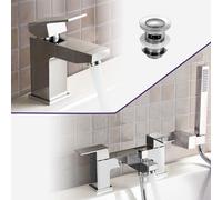 Nes Home Leon Bathroom Basin Mixer Tap, Bath Shower Mixer Tap & Waste Chrome