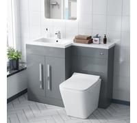 Nes Home Lh 1100mm Vanity Basin Unit, Wc Unit & Elora Back To Wall Toilet Grey