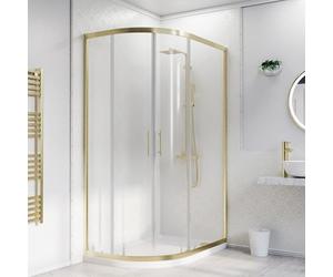 Nes Home LH 1200 x 800mm Offset Quadrant Shower Enclosure Brushed Brass & Tray