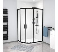 Nes Home Lh 1200 X 900mm Matt Black Framed Offset Quadrant Shower Enclosure & Tray