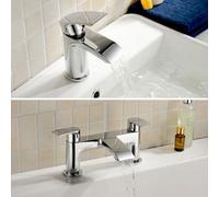 Nes Home Libra Waterfall Basin Mono Tap, Bath Filler Mixer Tap & Waste Chrome